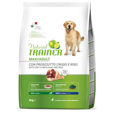 NATURAL TRAINER dog maxi adult prosciutto crudo e riso 12 KG