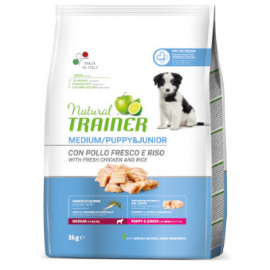 NATURAL TRAINER Dog Medium Puppy & Junior Chicken & Rice 3 KG