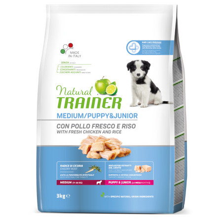 NATURAL TRAINER Dog Medium Puppy & Junior Chicken & Rice 3 KG