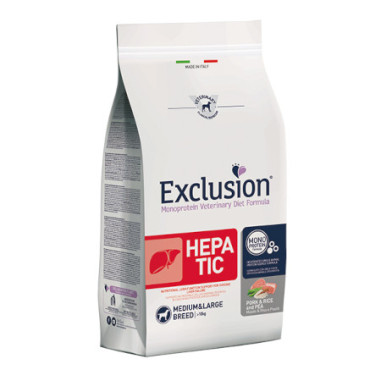 EXCLUSION CANE DIET HEPATIC M/L ADULT MAIALE RISO PISELLI 2KG