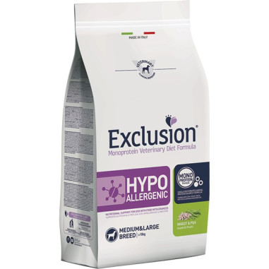 EXCLUSION DOG DIET HYPOALLERGENIC M/L ADULT INSECTS PEAS 2KG