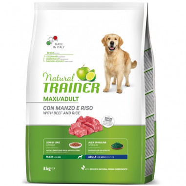 NATURAL TRAINER dog maxi adult beef and rice 12 KG, shop Online